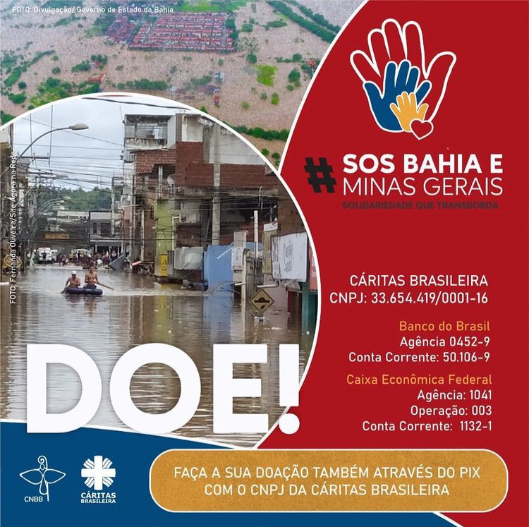 Cáritas Luz mobiliza Diocese a contribuir com o SOS Bahia e Minas Gerais